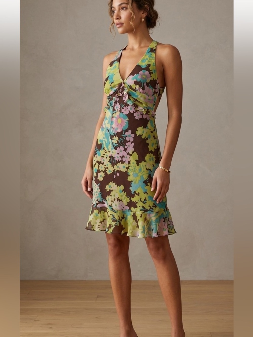 Kay unger floral print wool/ silk dress